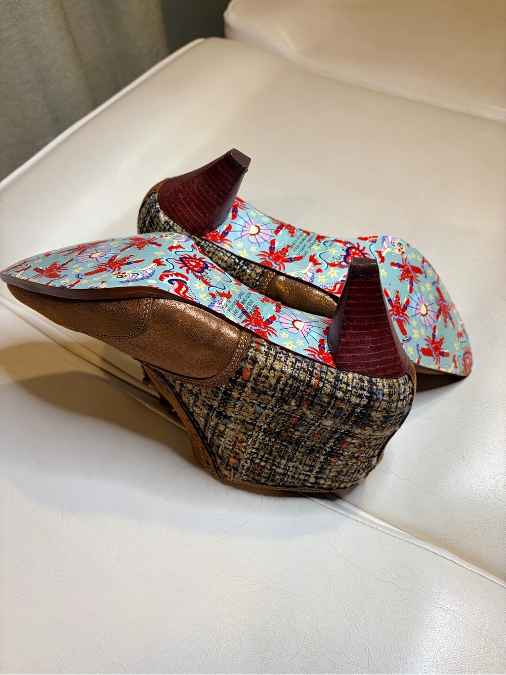 Irregular Choice Brown Suede Tassel Ankle Booties with Tweed Panels - Picture 11 of 12
